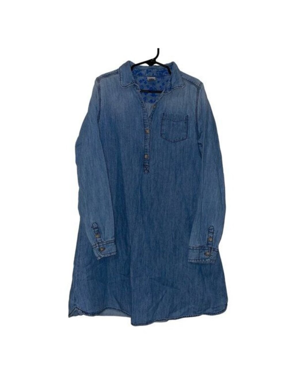 Oshkosh Bgosh Girls Denim Shirt Dress Size 10 Floral Inner Lining & Button Cuffs
